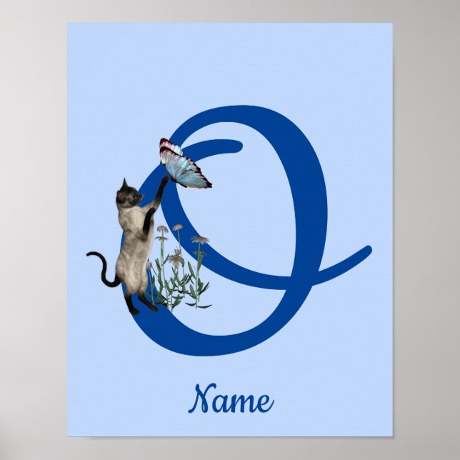 Affiche Papillon de chat siamois monogramme initiale O nom (Devant)