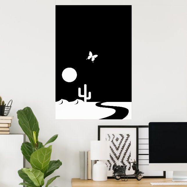 Affiche Papillon de clair de lune noir et blanc de fantais (Bureau à domicile)