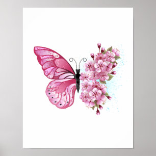 Affiche Papillon de Fleur avec Sakura Rose