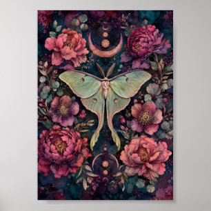 Affiche Papillon de lune gothique Phase lunaire céleste Wh