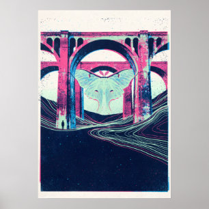 Affiche Papillon de lune sous viaduc rose surréaliste Art
