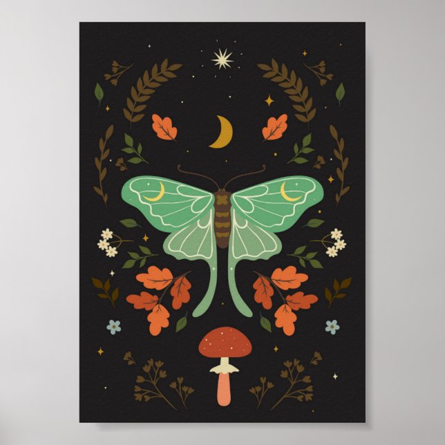 Affiche papillon de nuit de style boho. (Devant)