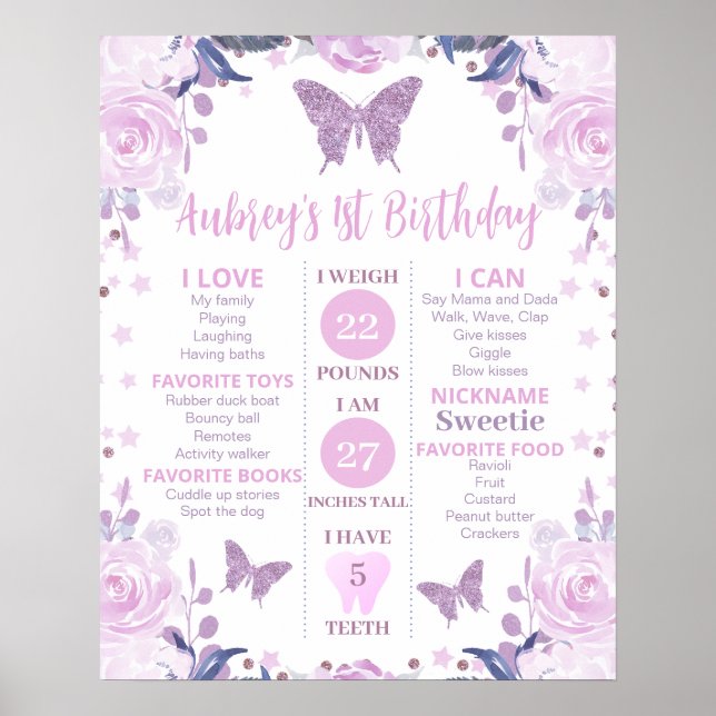 Affiche Papillon de Parties scintillant violet Anniversair (Devant)