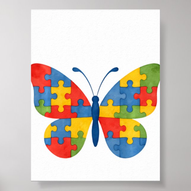 Affiche Papillon de sensibilisation à l'autisme Puzzl (Devant)