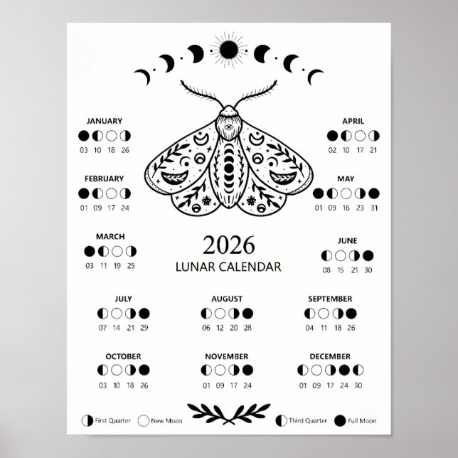 Affiche Papillon de Sorcellerie Calendrier Lunaire Céleste (Devant)