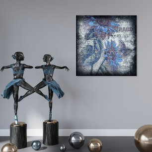 Affiche Papillon de tournesol rustique bleu Ephemera Grung