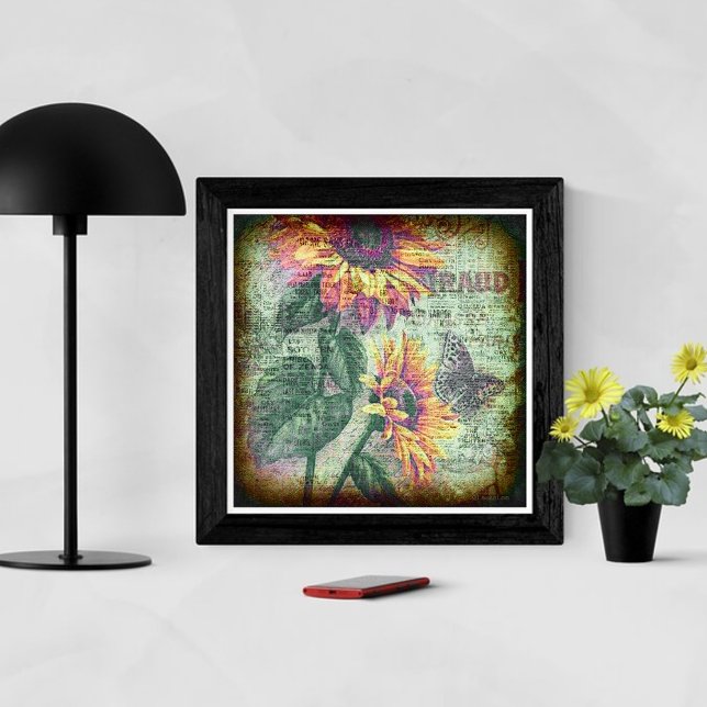 Affiche Papillon de tournesol rustique Gras Botanique (Créateur téléchargé)