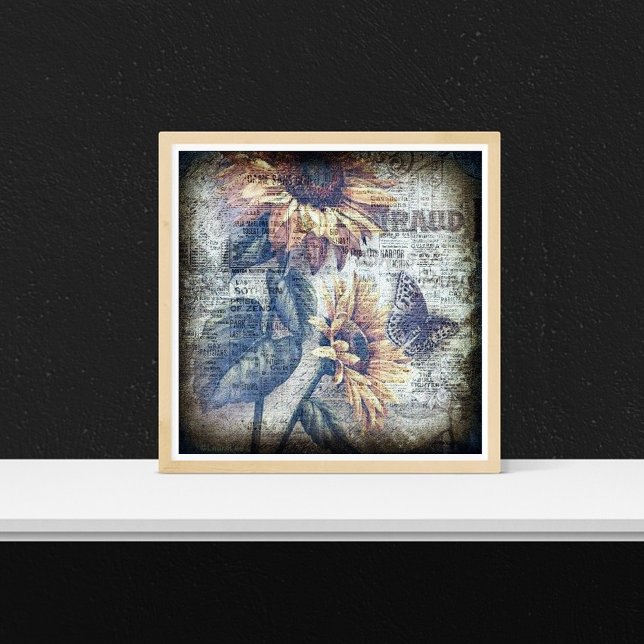 Affiche Papillon de tournesol rustique Grunge éphémère (Créateur téléchargé)