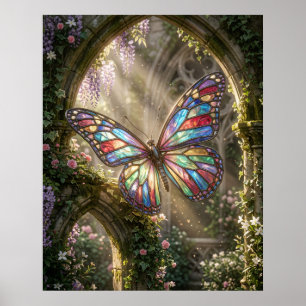 Affiche Papillon de Vitrail en Fleur