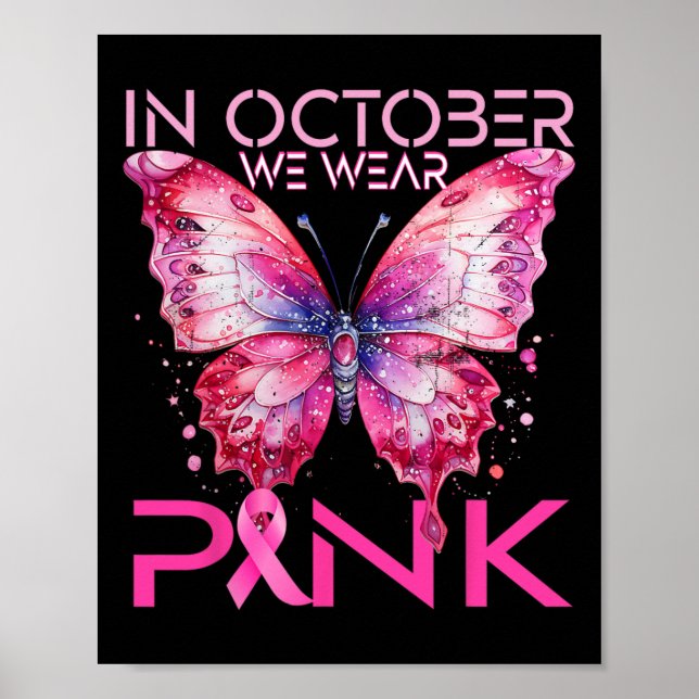 Affiche Papillon En Octobre Nous Portons Le Cancer Du Sein (Devant)