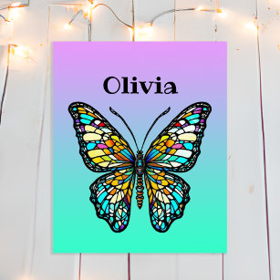 Affiche Papillon en verre coloré personnalisé