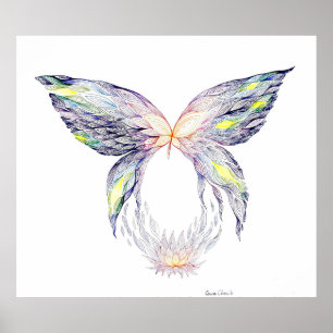 Affiche Papillon et lotus