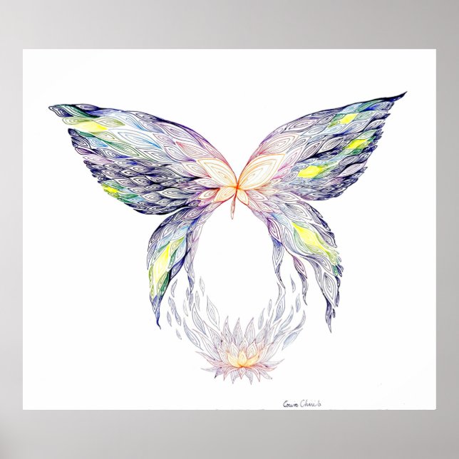 Affiche Papillon et lotus (Devant)