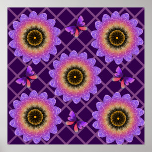 Affiche Papillon et motif de grille de fleurs Cottagecore