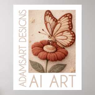Affiche Papillon Fantaisiste sur Fleur Art en Feutrine Vin