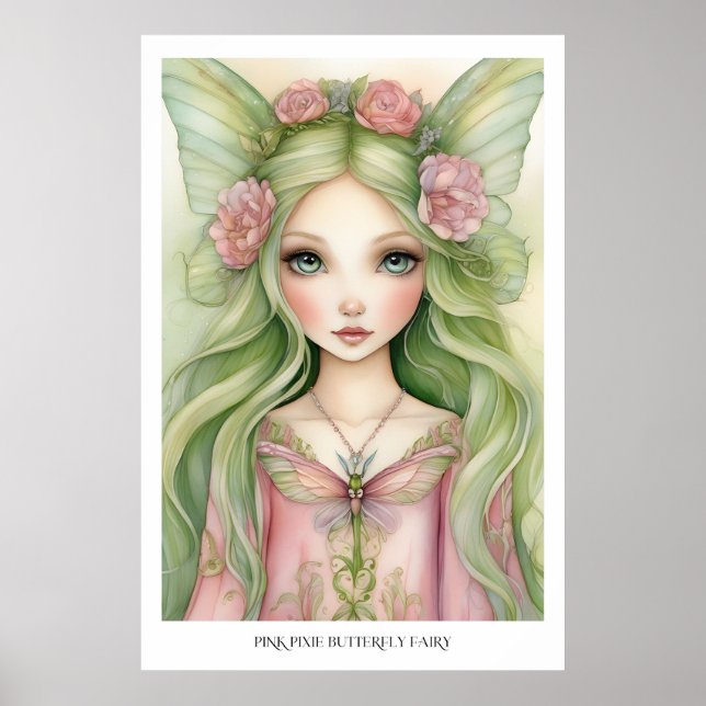 Affiche Papillon Fée Pixie Rose (Devant)