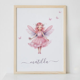 Affiche Papillon Fée Whimsical Nom de la pépinière rose