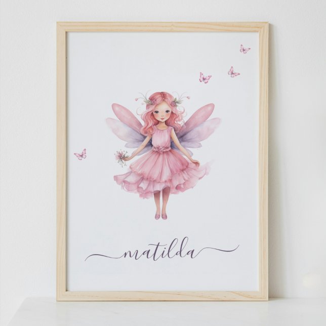Affiche Papillon Fée Whimsical Nom de la pépinière rose (Créateur téléchargé)