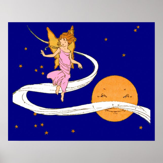 Affiche papillon fille dans l'espace (Devant)
