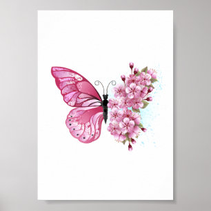 Affiche Papillon Fleur avec Sakura Rose