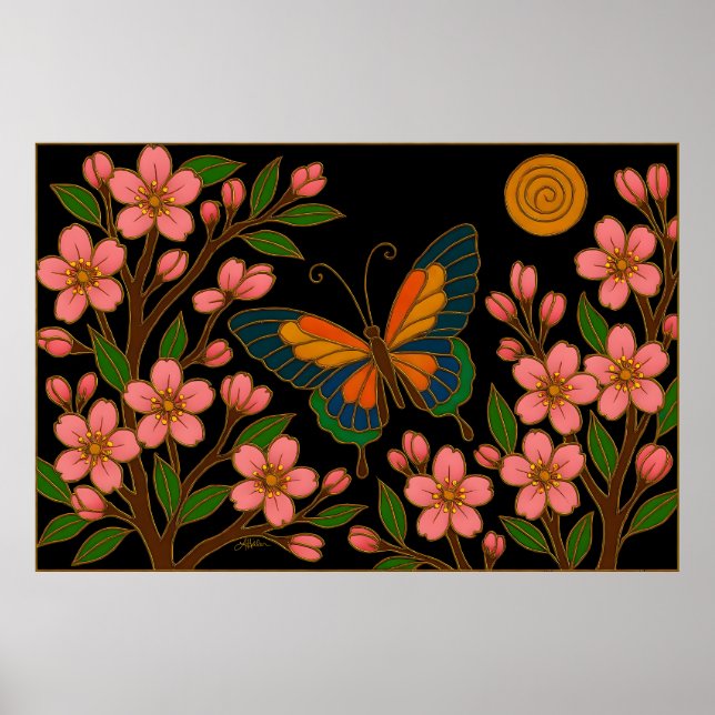 Affiche Papillon Fleur de Cerisier Lune (Devant)