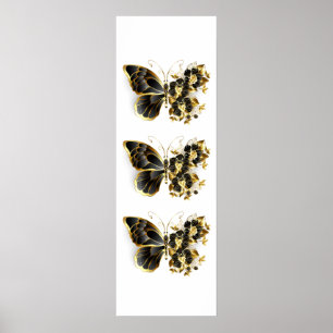 Affiche Papillon fleur d'or avec orchidée noire