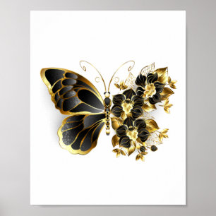 Affiche Papillon fleur d'or avec orchidée noire