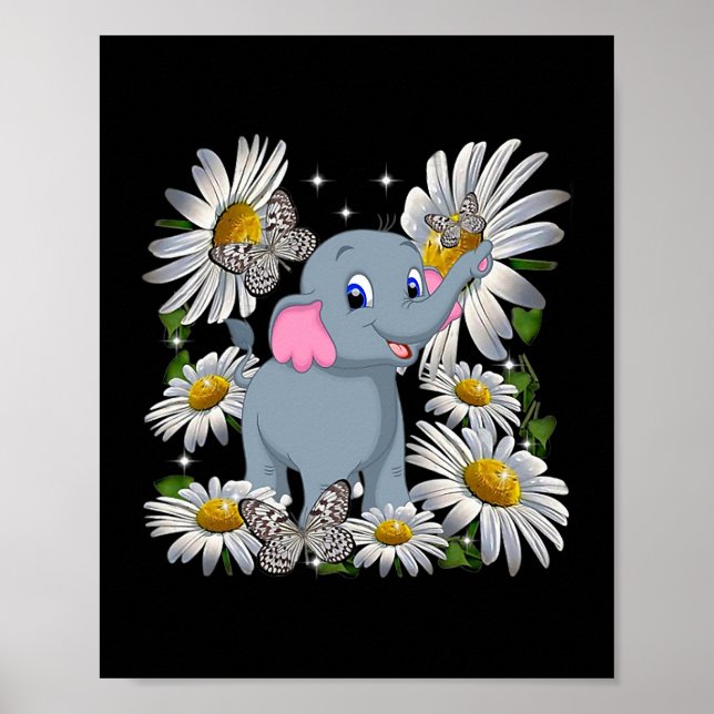 Affiche Papillon Fleur Faisy Eléphant mignon (Devant)