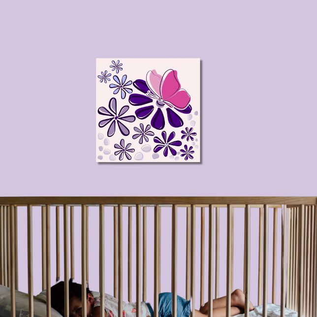 Affiche Papillon & Fleurs Doodé Art rose et violet (Butterfly & Blossoms Doodle Pink and Purple Art Poster)