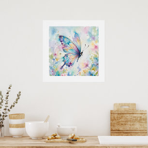 Affiche Papillon Floral Aquarelle Coloré