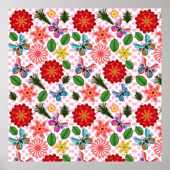 Affiche Papillon Floral de Jardin de Printemps Moderne  (Devant)