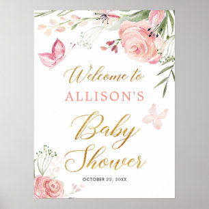 Affiche Papillon floral fille baby shower signe de bienven