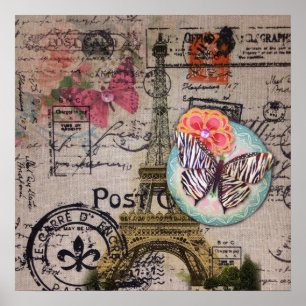 Affiche Papillon français Moderne Vintage Paris Tour Eiffe