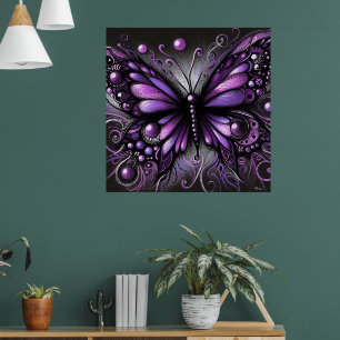 Affiche Papillon gothique blanc violet noir couleur