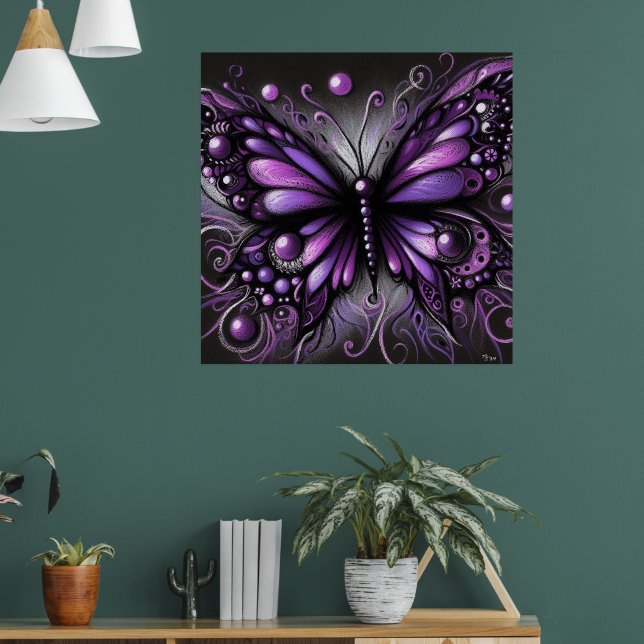 Affiche Papillon gothique blanc violet noir couleur (Salon 1)