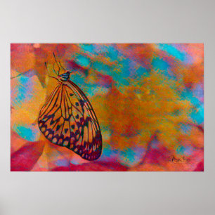 Affiche Papillon Hippie Bleu Bohème Orange