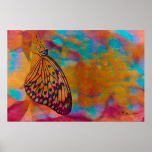 Affiche Papillon Hippie Orange Bleu Bohème