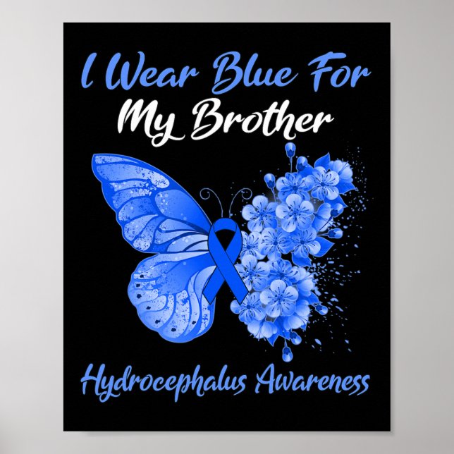 Affiche Papillon Je Porte Du Bleu Pour Mon Frère Hydrocéph (Devant)