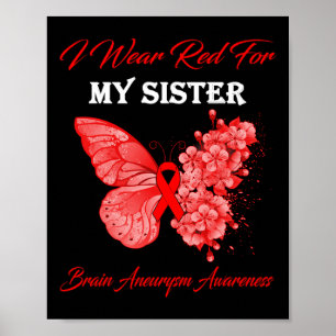 Affiche Papillon Je Porte Du Rouge Pour L'anévrisme Cérébr