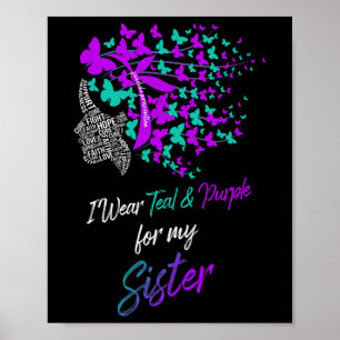 Affiche Papillon Je Porte Turquoise Et Violet Pour Soeur S