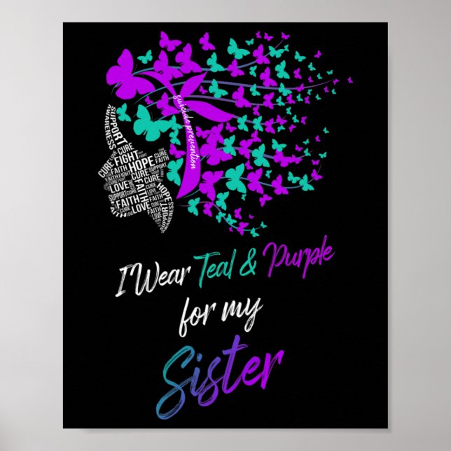 Affiche Papillon Je Porte Turquoise Et Violet Pour Soeur S (Devant)