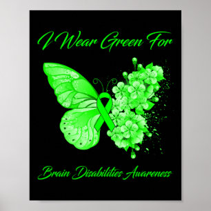 Affiche Papillon Je Porte Vert Pour Handicap Cerveau Awar