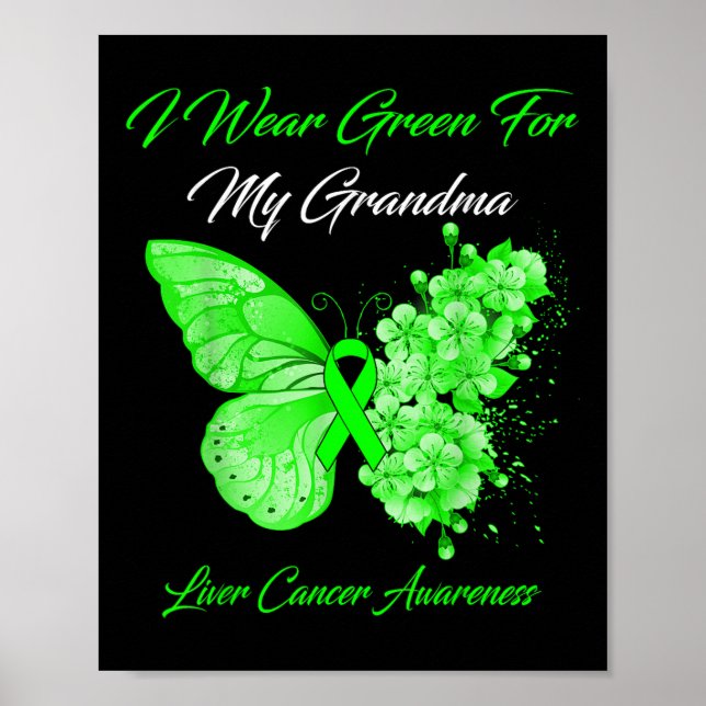 Affiche Papillon Je Porte Vert Pour Mon Grand-Mère Cancer  (Devant)