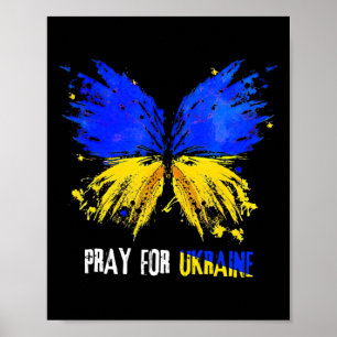 Affiche Papillon Je suis avec l'Ukraine Prie pour le drape