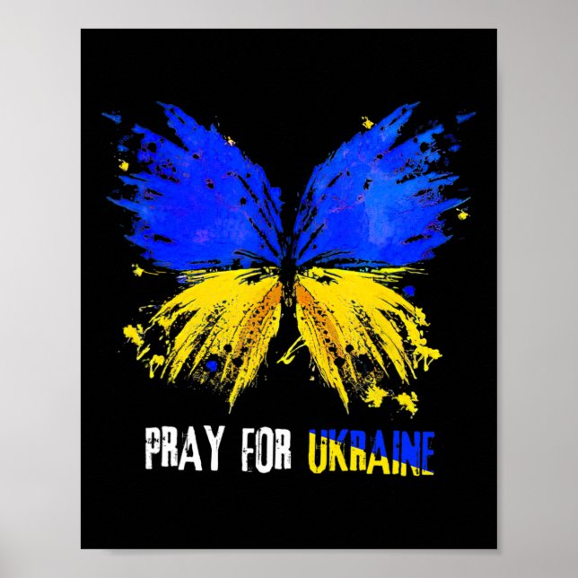 Affiche Papillon Je suis avec l'Ukraine Prie pour le drape (Devant)