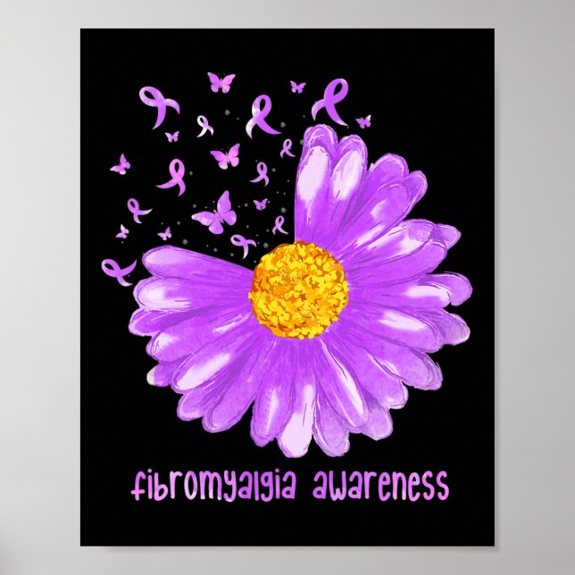 Affiche Papillon marguerrier violet ruban Fibromyalgie (Devant)