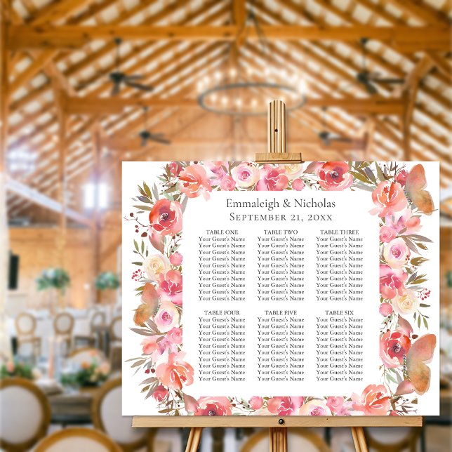 Affiche Papillon Mariage Coral Boho Floral Seating Chart (Créateur téléchargé)