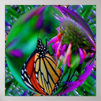 Affiche Papillon Monarque Dans Une Bulle Abstraite Nature 