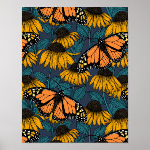 Affiche Papillon monarque sur confluents jaunes
