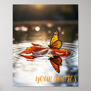 Affiche Papillon monarque sur feuille d'automne